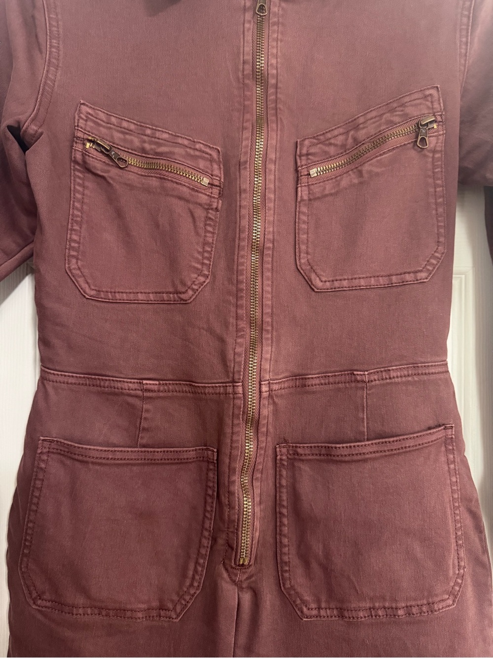 Free People Lennox Jumpsuit Sz  Small Utility Pockets Burgundy Brown Bitter Bark - Picture 8 of 15